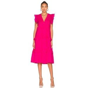 Amanda Uprichard Chamomile Tiered Midi Dress M Medium Pink